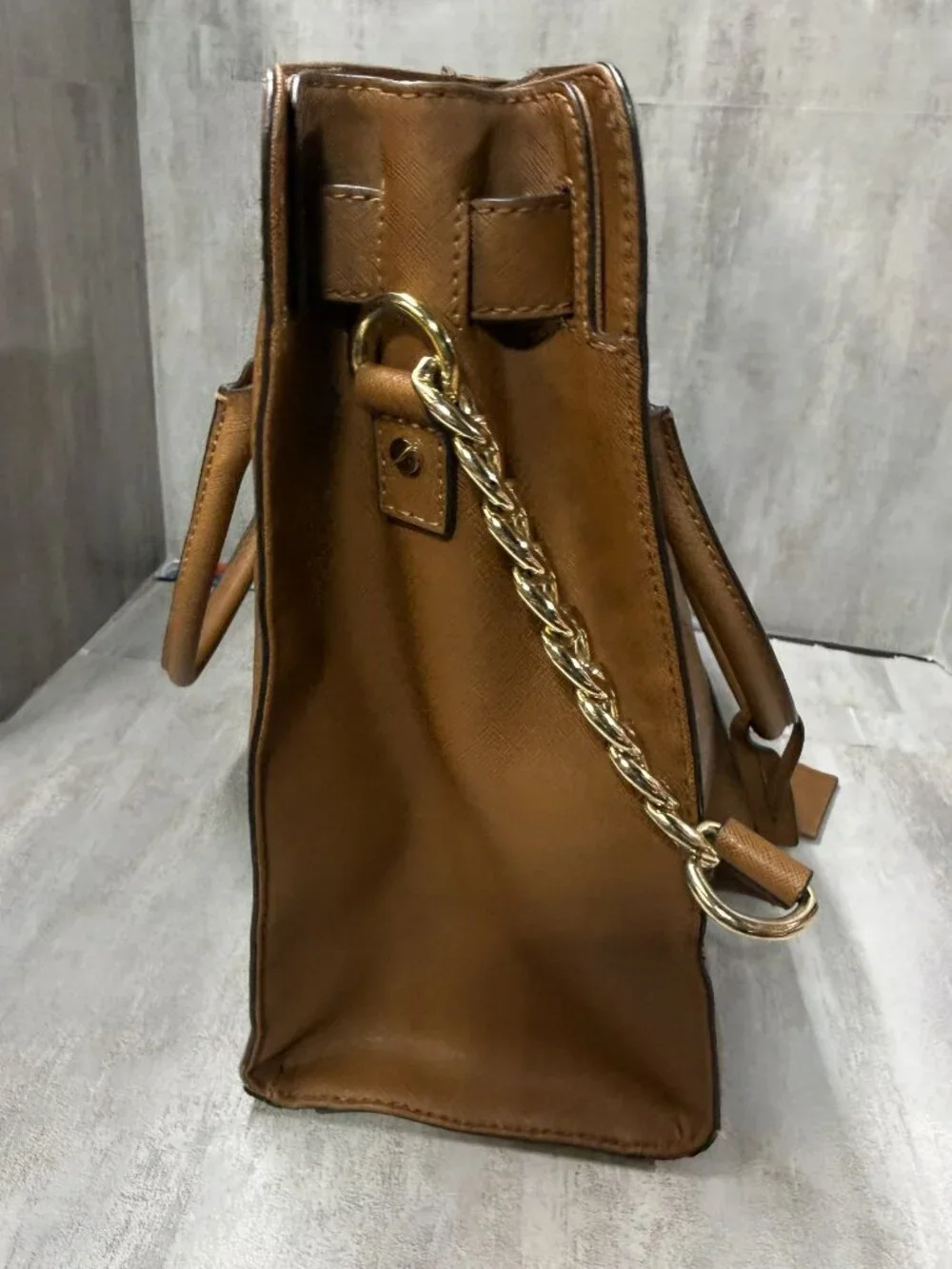 Michael Kors Hamilton Brown Leather Satchel Tote Shoulder Bag